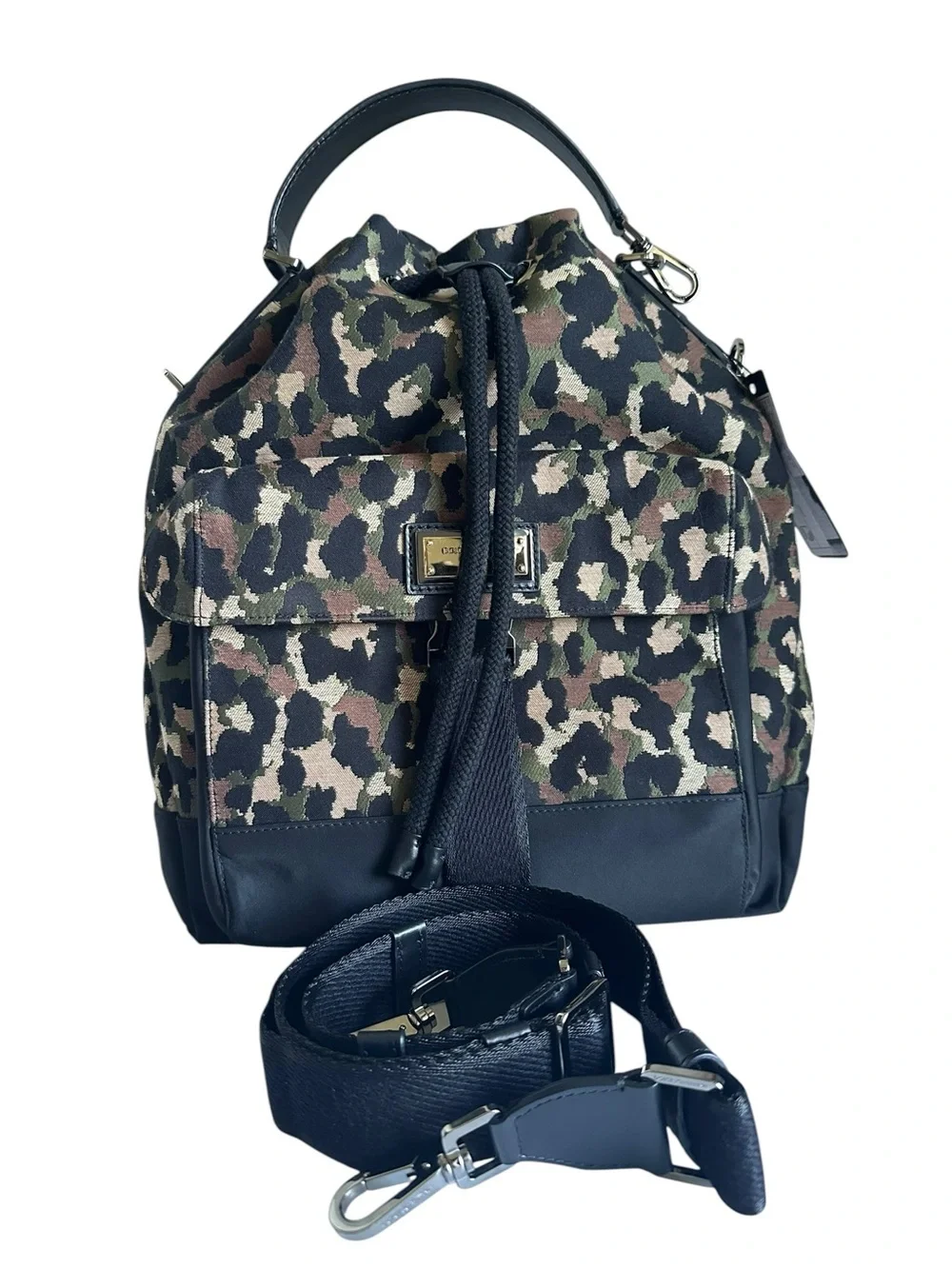 $2900 NWT Dolce & Gabbana Leopard Camouflage Jacquard Bucket Bag Backpack
